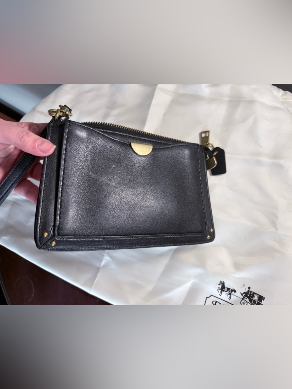 Coach Dreamer Wristlet style no. 73956 Black clutch with Brass Accents